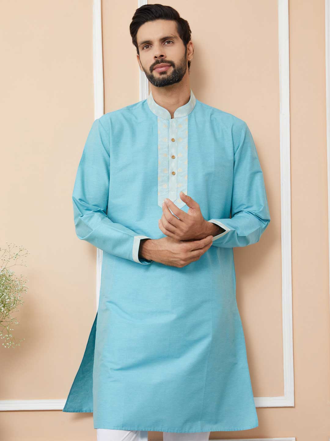 Blue Denim Jacquard Short kurta main image 1