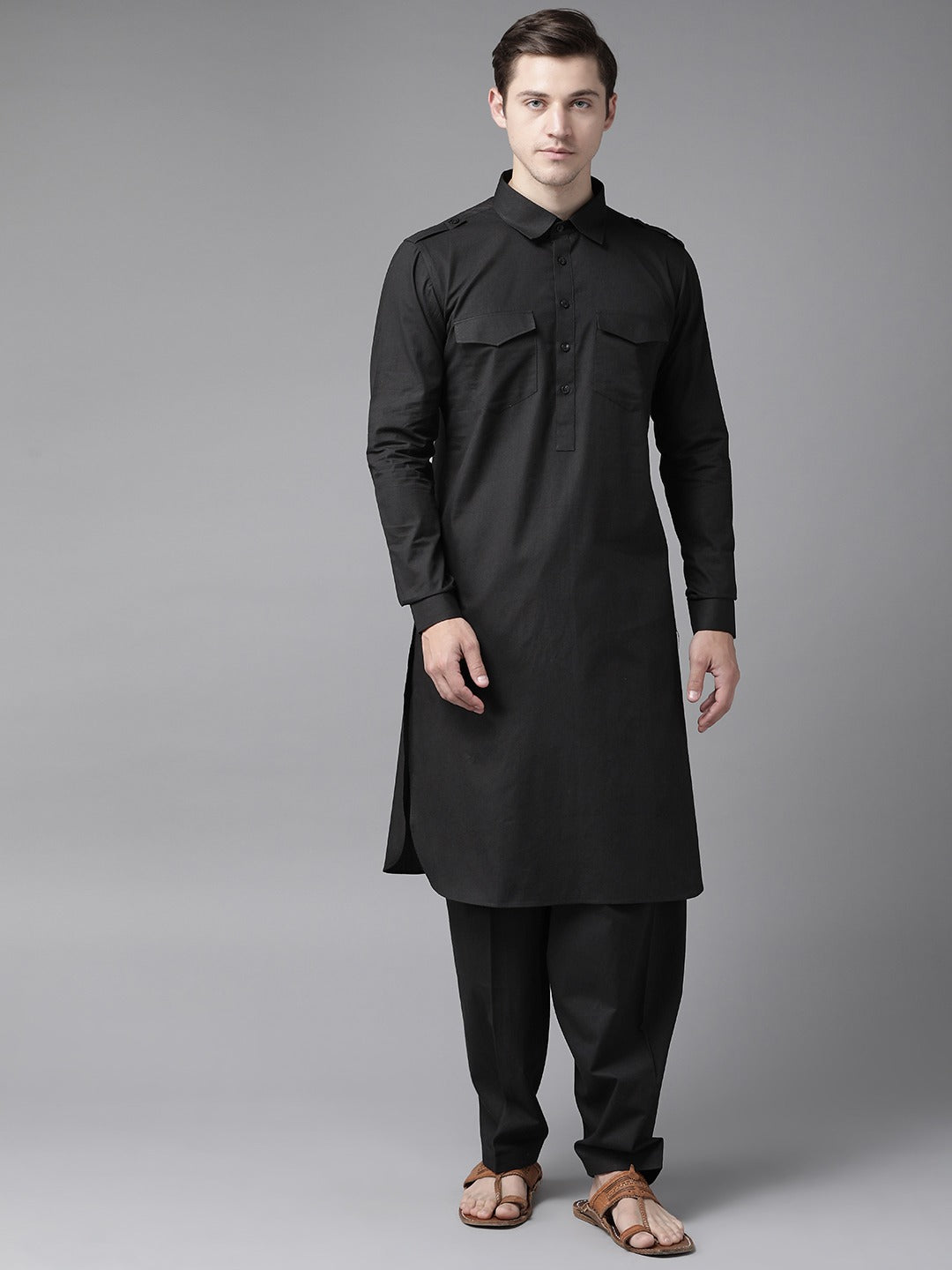 Men Black Pathani Kurta with Salwar – See Designs - Main Image