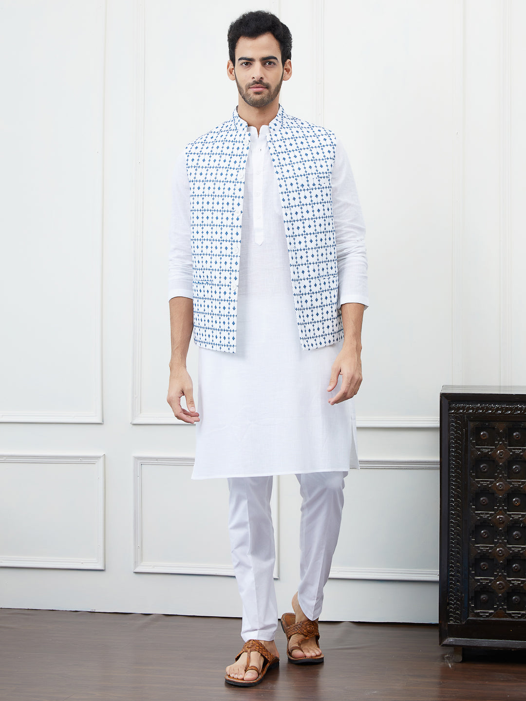 Pure Cotton Embroidered Nehru Jacket