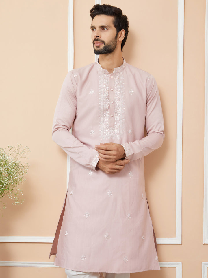 Peach Embroidered Zara Silk Straight Kurta