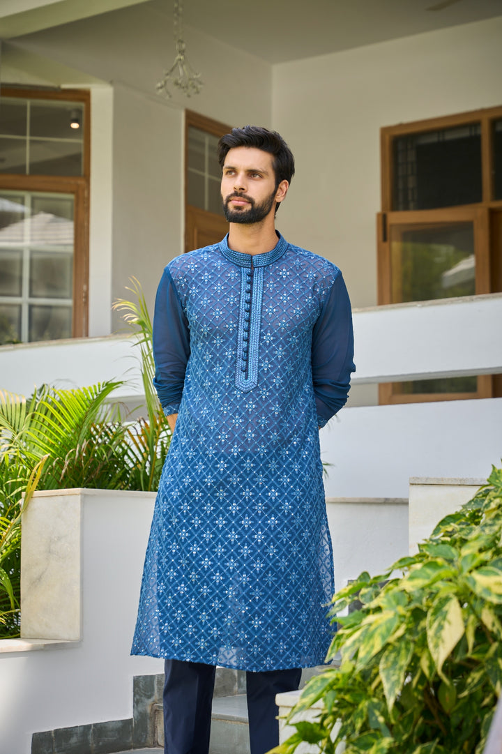 Sequins Embroidered Straight Kurta with Pyjama