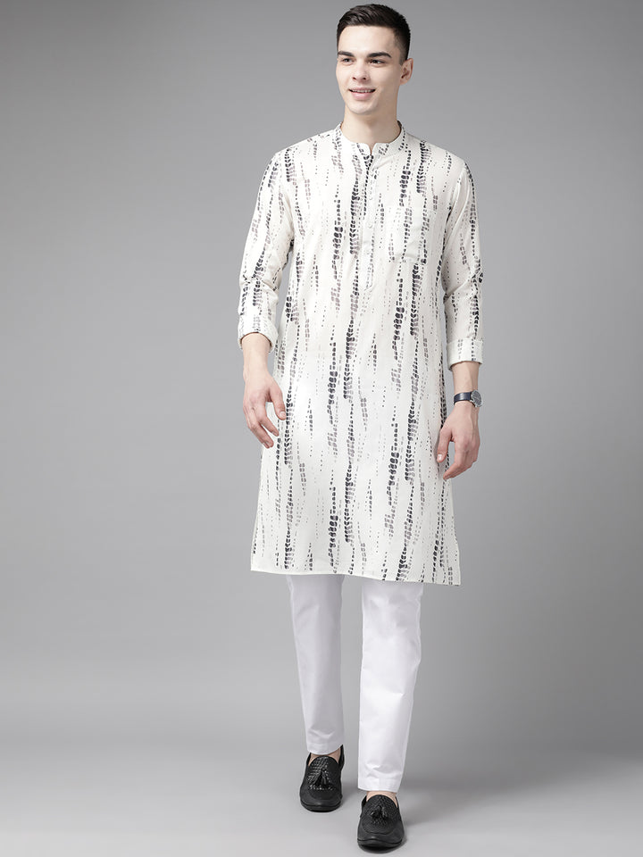 White & Grey Tie and Dye Print Design Straight Kurta with pajama