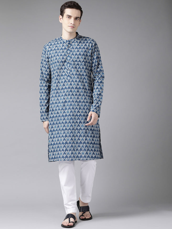 Blue Printed Straight Kurta Design