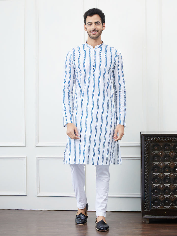 Embroidered Pure Cotton Straight Kurta with Pyjama