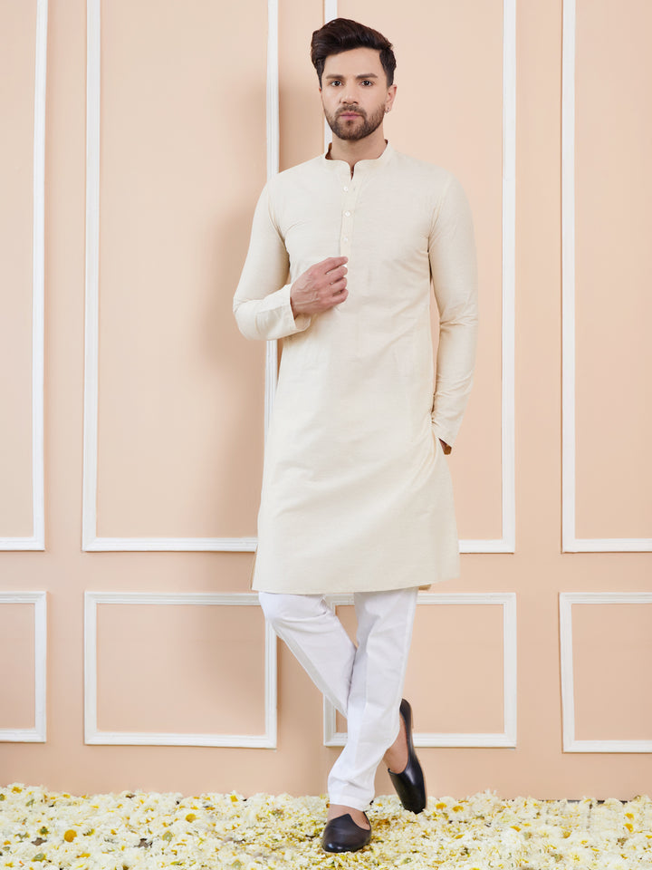 Ivory Cotton Solid Straight Kurta with Pyjama
