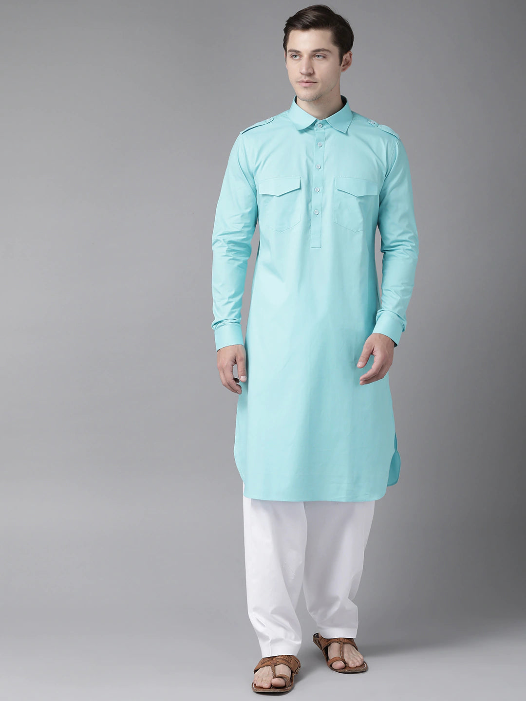 Men Sea Green Pathani Kurta with Salwar – See Designs