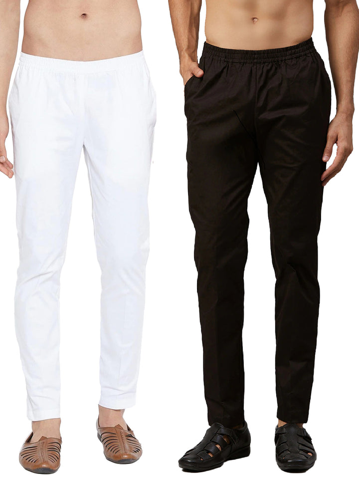 Combo Pack of 2: White & Black Solid Cotton Pyjama