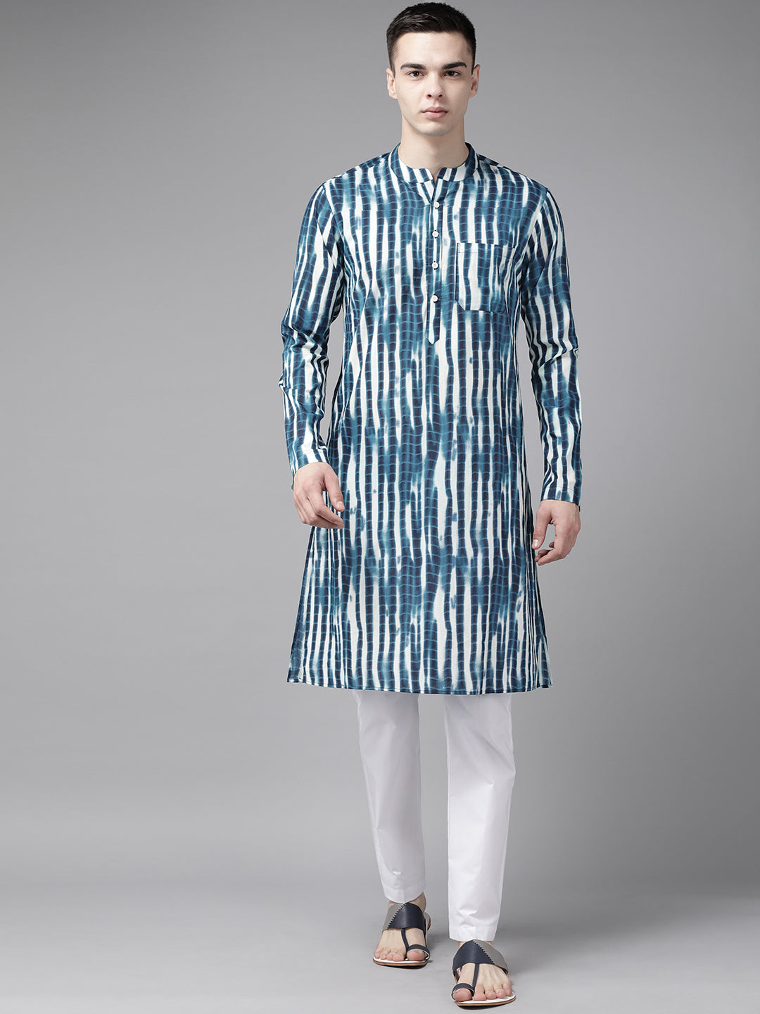 Dark Blue Tie and Dye Print Design Straight Kurta with pajama