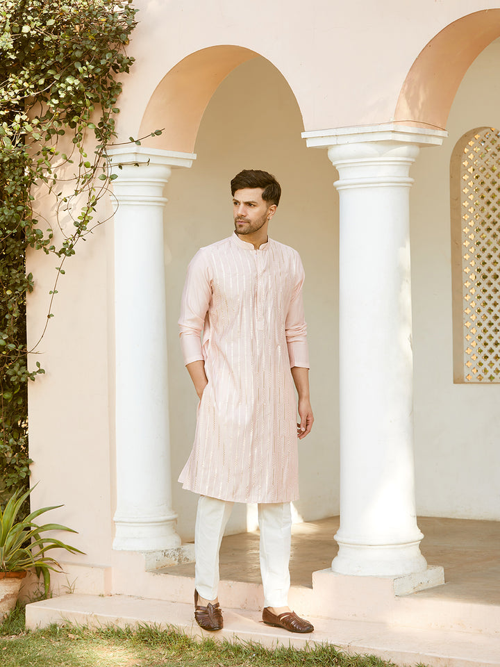 Sequins Embroidered Pure Chanderi Silk Straight Kurta with Pyjama