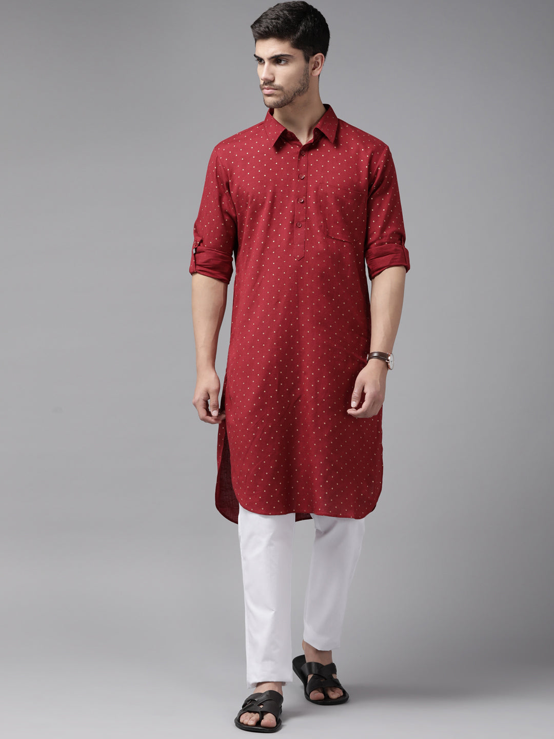 Men's Maroon Pure Cotton Pathani For Men Kurta – See Designs