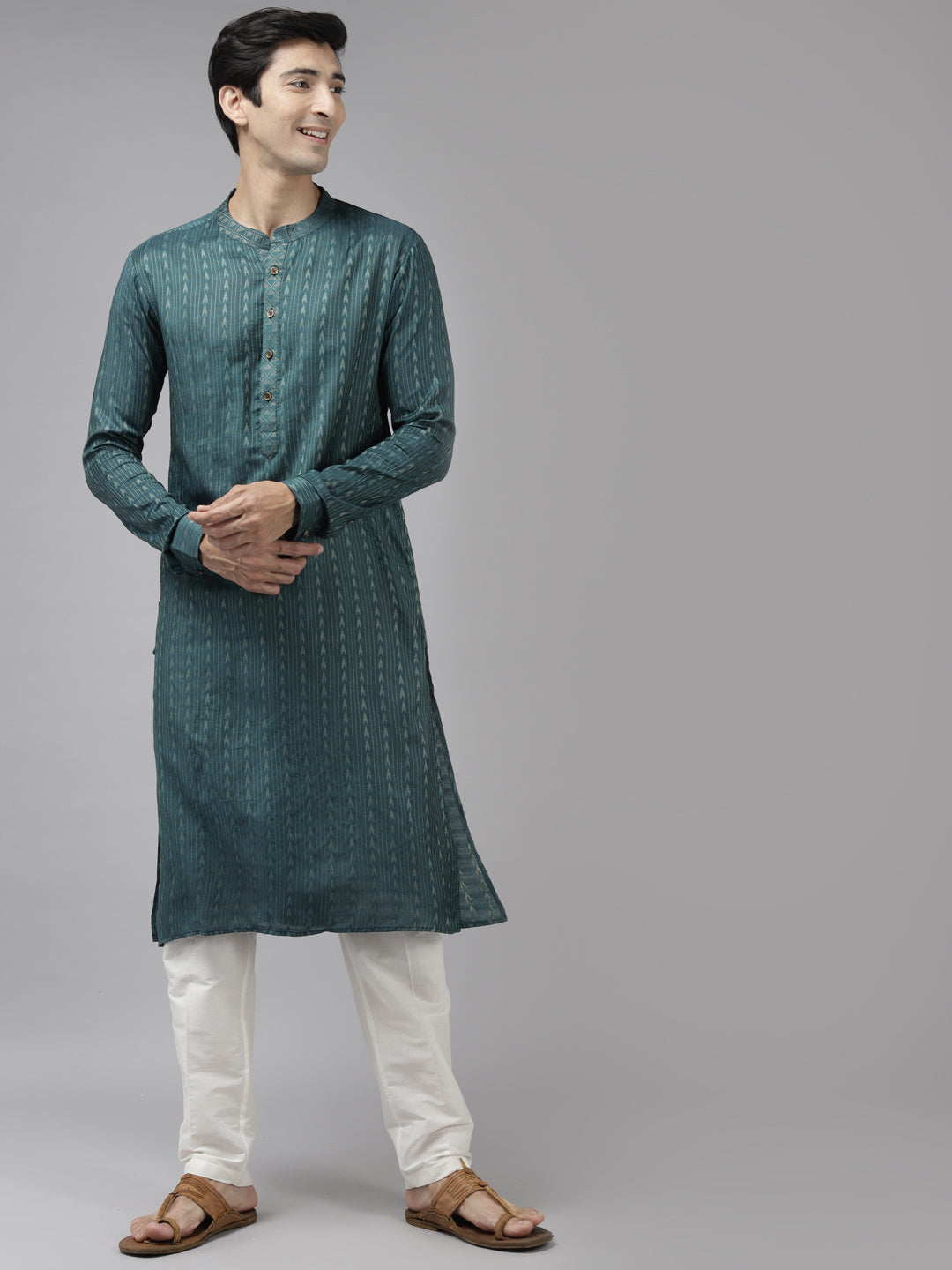 Handwoven Straight Silk Kurta with Pyjama