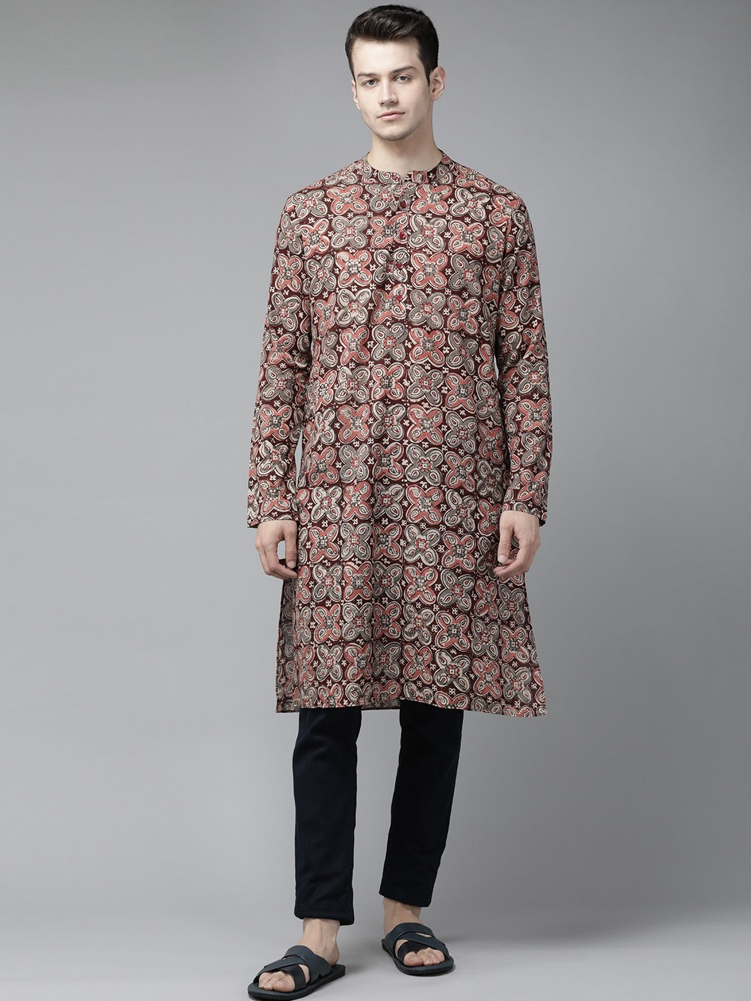 Beige - Kalamkari Block Printed Cotton Unisex Boxer/Shorts