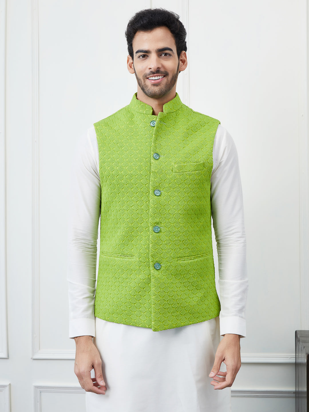 Men'S Lemon Embroidered Nehru Jackets
