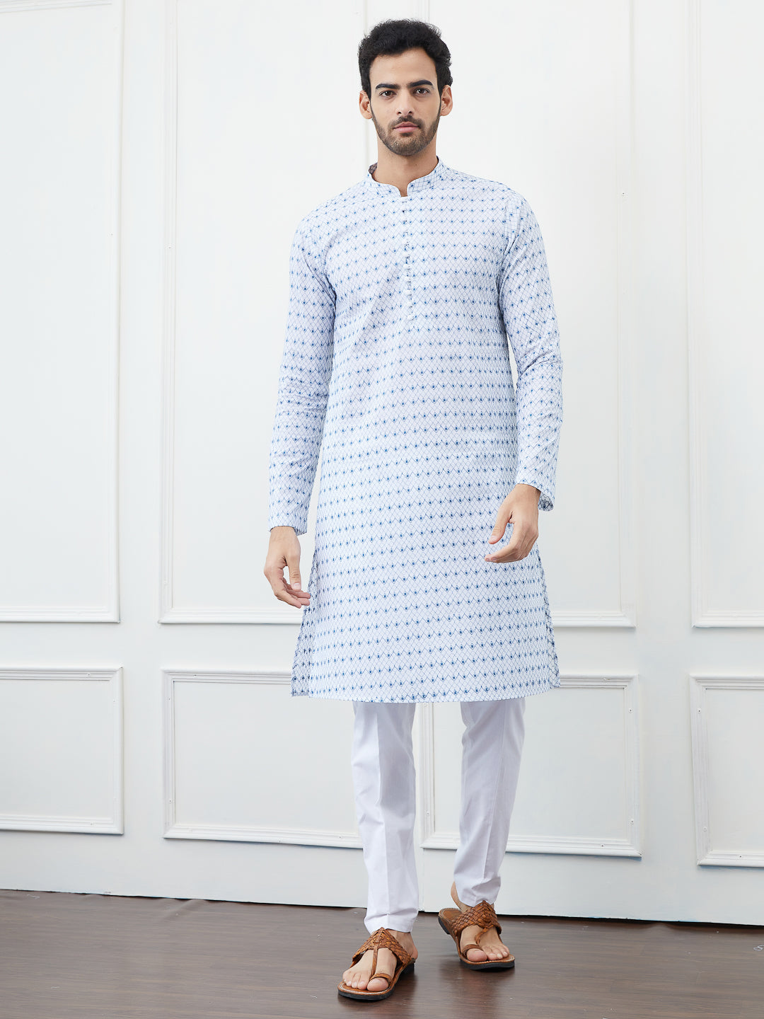 Embroidered Pure Cotton Straight Kurta with Pyjama