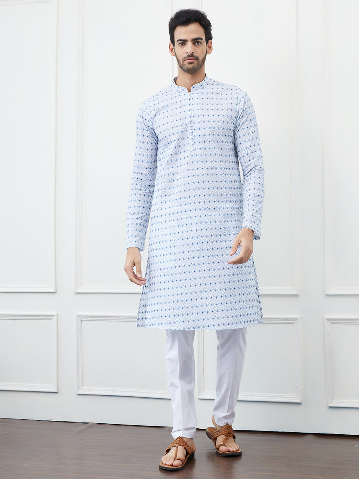 Embroidered Pure Cotton Straight Kurta with Pyjama