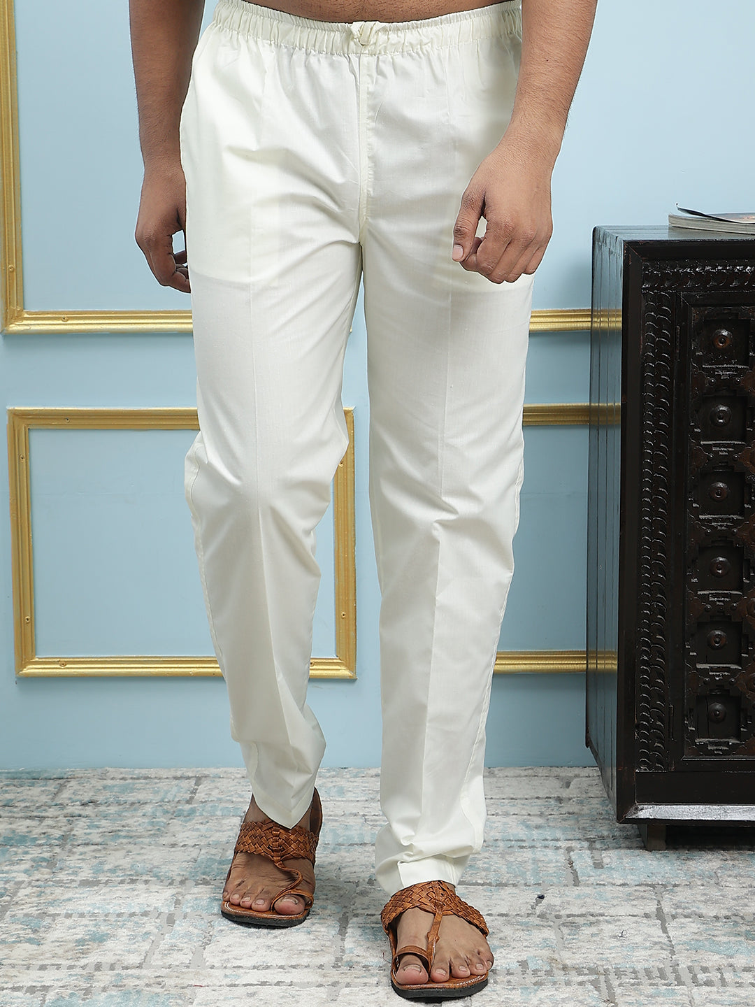Different Types Of Men's Pyjamas Men Off White Solid Pyjamas