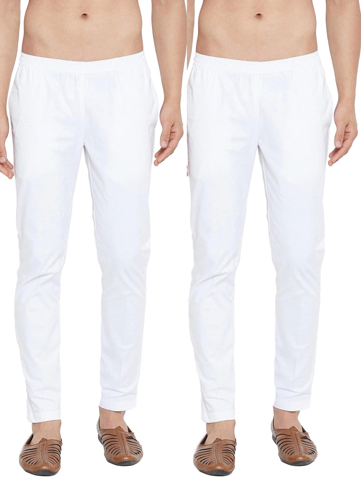 Combo Pack of 2: White Solid Cotton Pyjamas