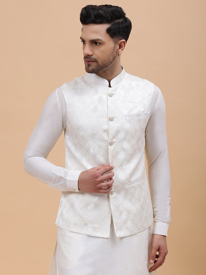 Pure Silk Kurta & Pyjama with Woven Jacquard Nehru Jacket