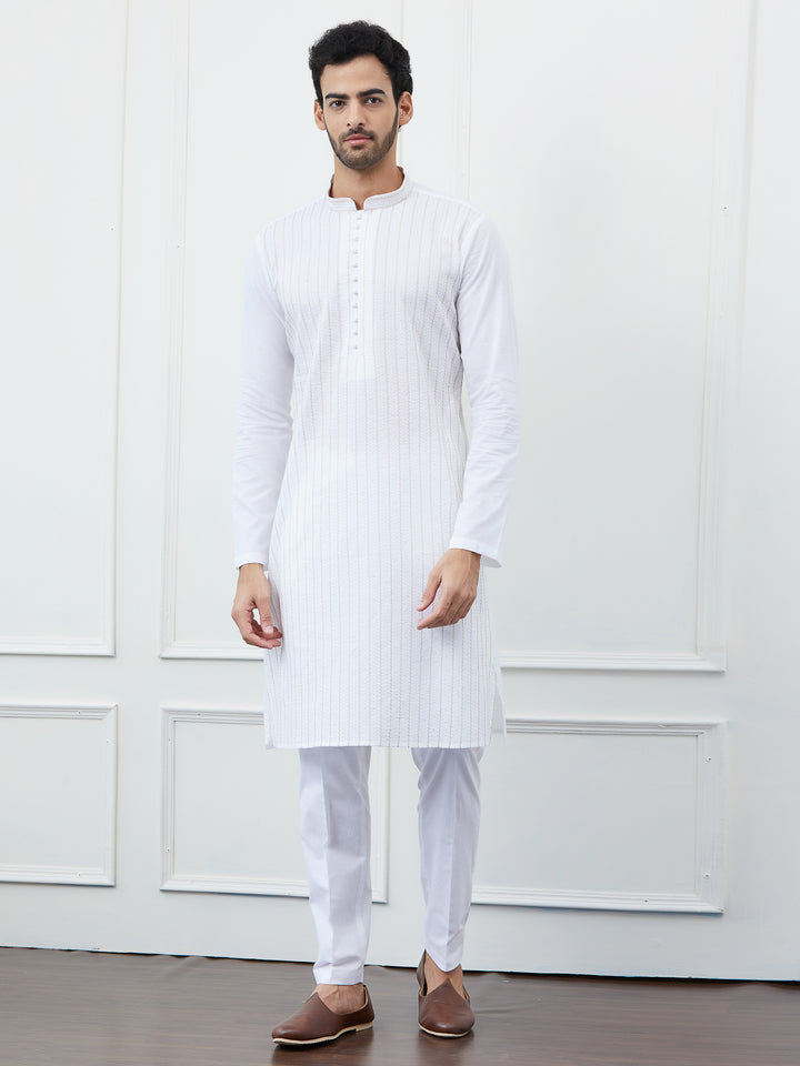 Sequin and Thread Work Pure Cotton Kurta with Pyjama