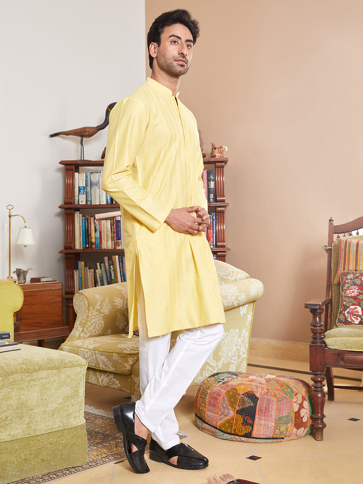 Pintuck Cotton Silk Straight Kurta with Pyjama