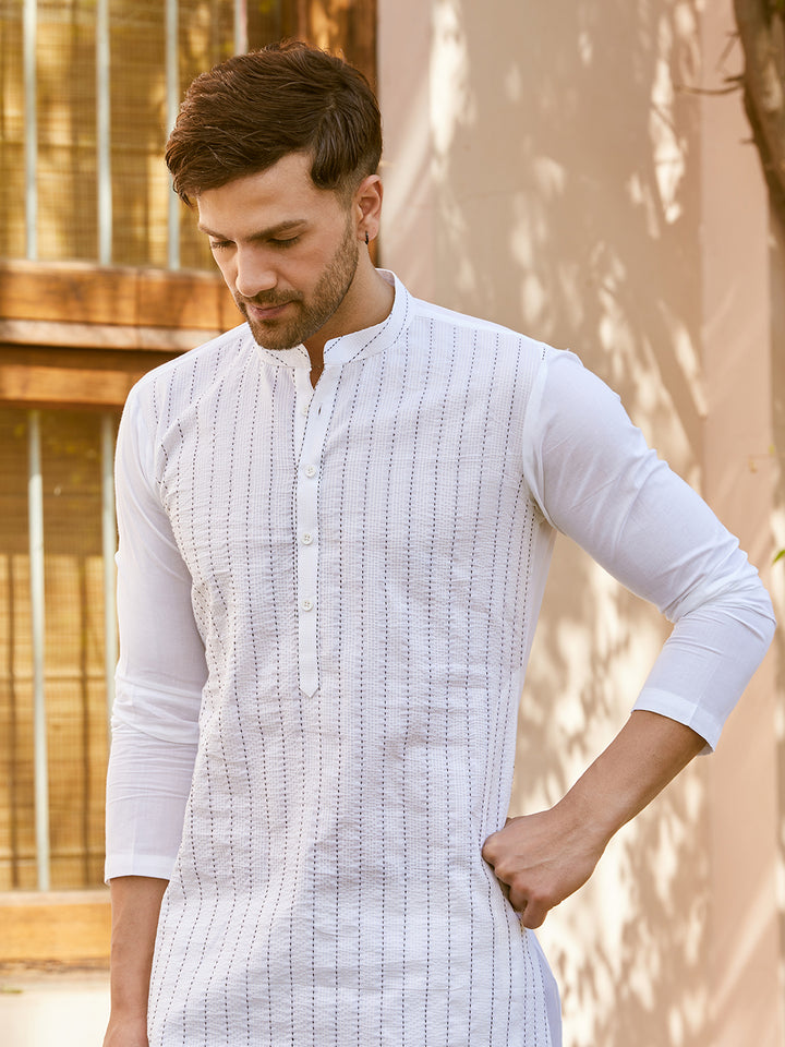 Thread Worked Pure Cotton Straight Kurta with Pyjama