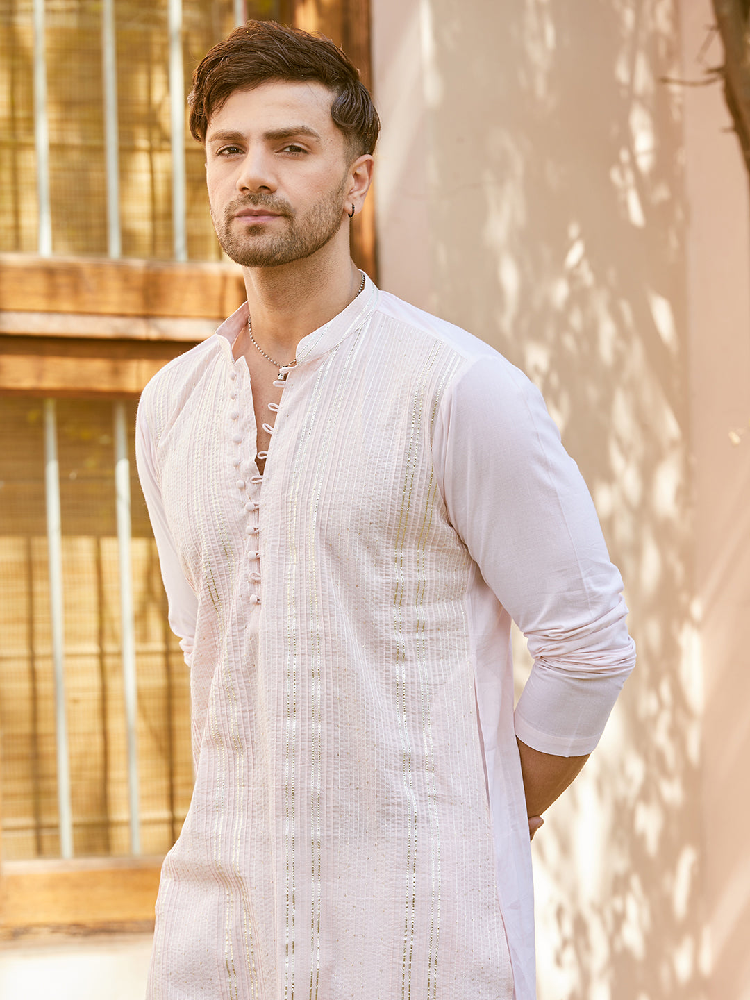 Gota Strips and Thread Worked Pure Cotton Straight Kurta