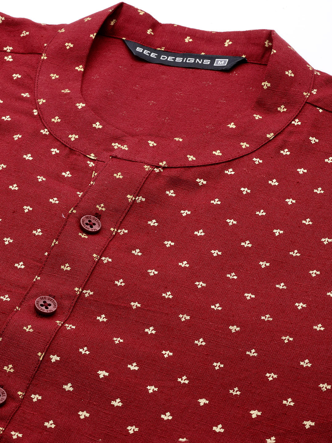 Men Maroon and Gold Printed Straight Kurta with Pyjama2