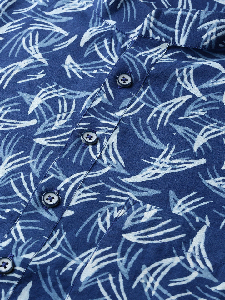 Blue Hand Block Printed straight kurta with Pyjama