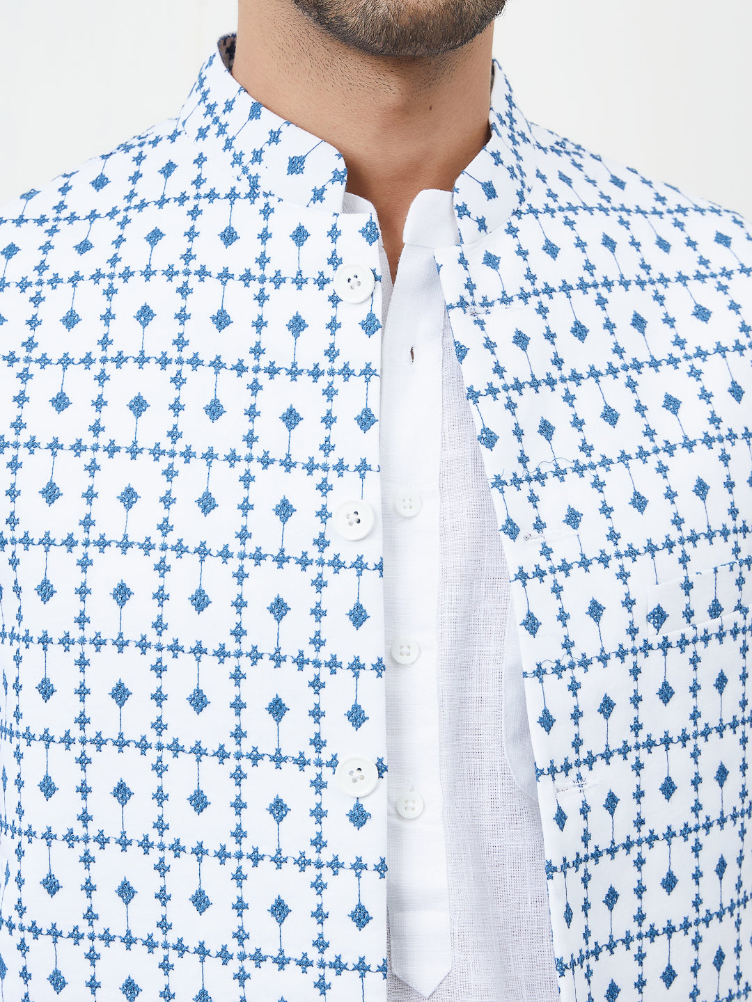 Pure Cotton Embroidered Nehru Jacket