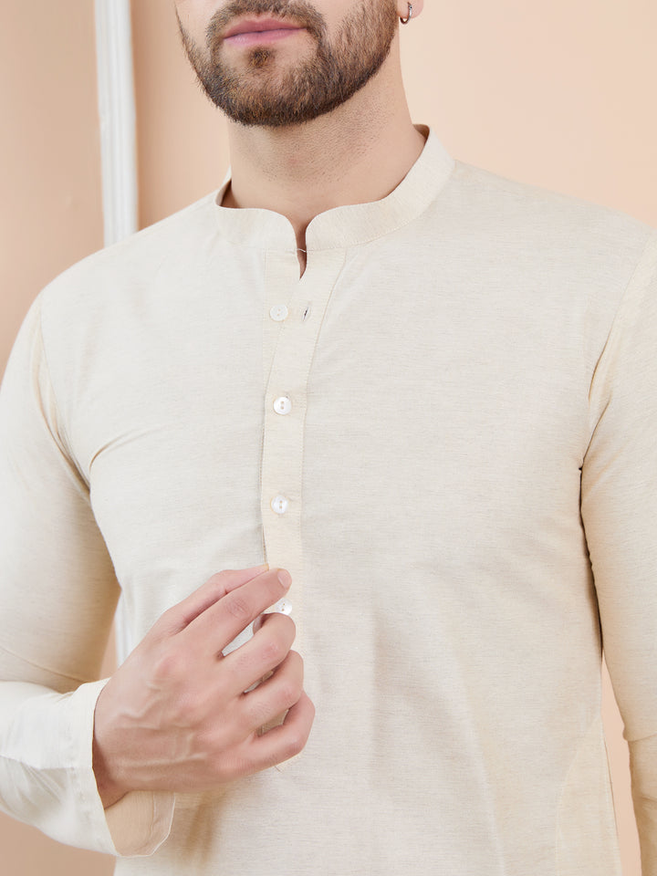 Ivory Cotton Solid Straight Kurta with Pyjama