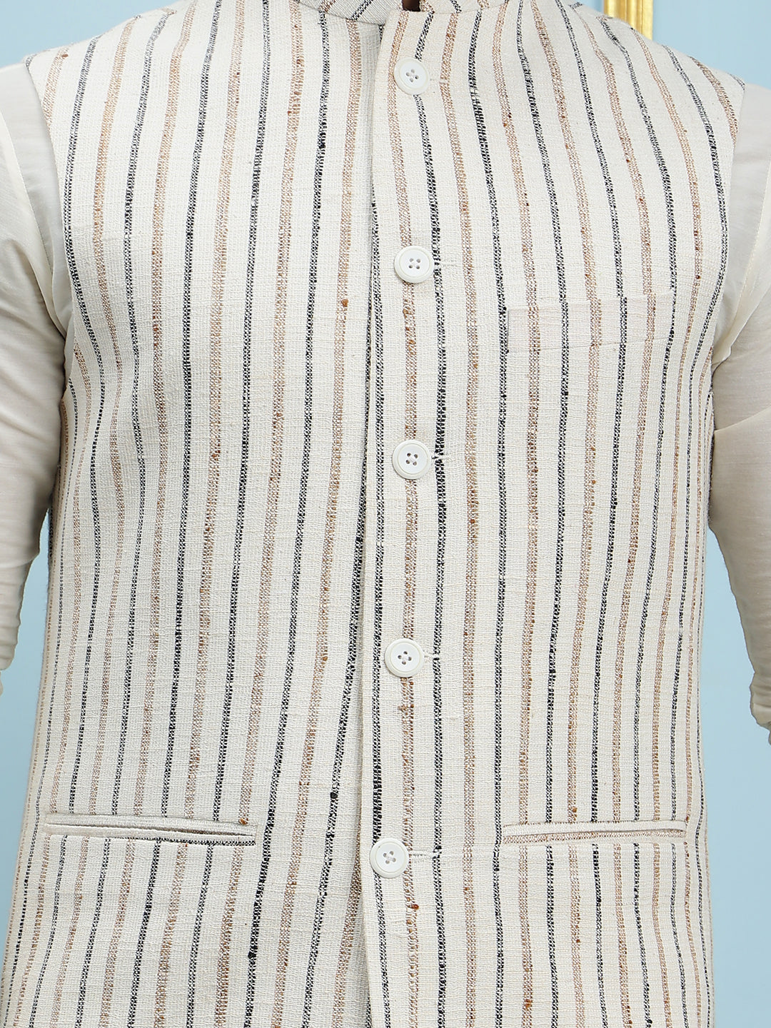 Pure Silk Straight Kurta & Pyjama Set with Handwoven Nehru Jacket