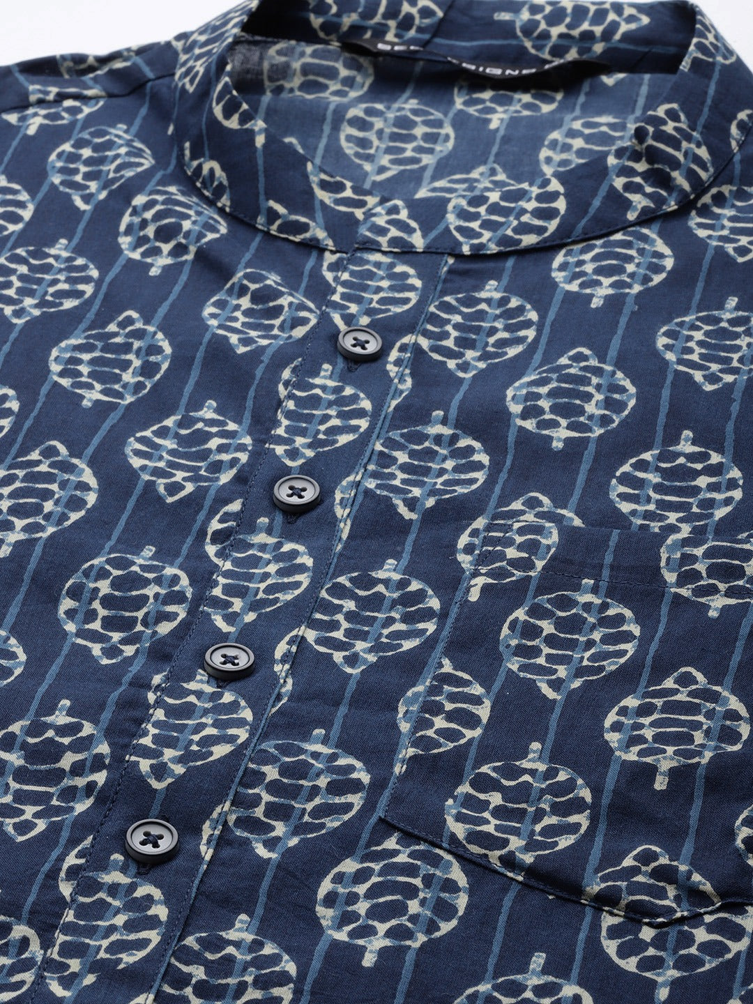 Blue and Beige Printed Straight kurta with pyjama