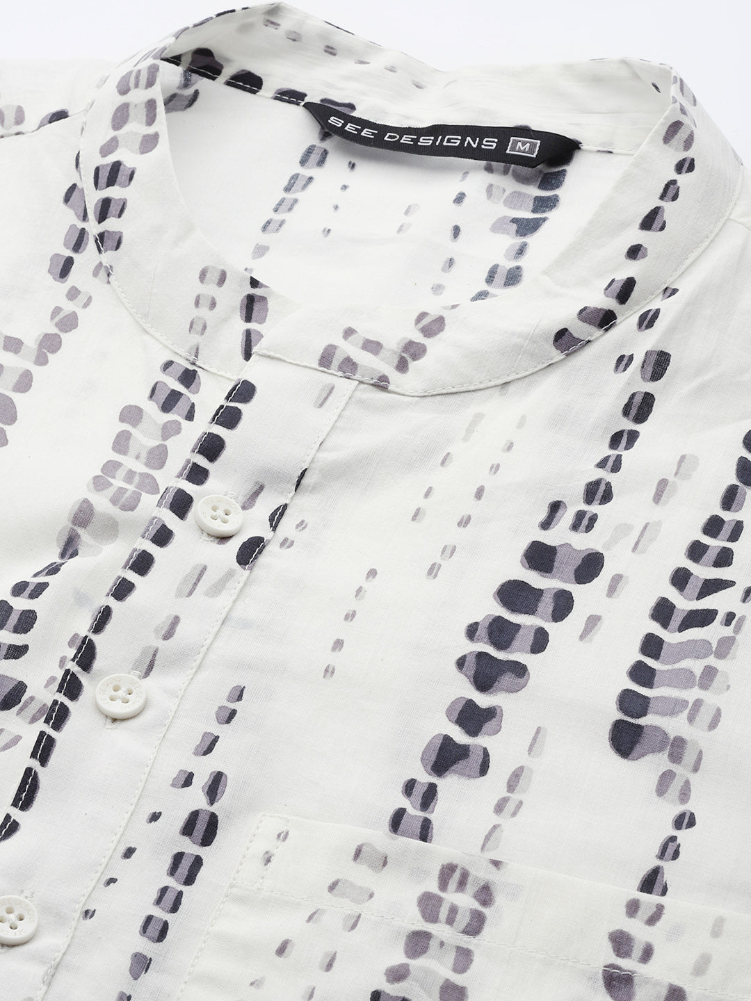 White & Grey Tie and Dye Print Design Straight Kurta