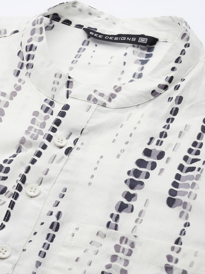 White & Grey Tie and Dye Print Design Straight Kurta