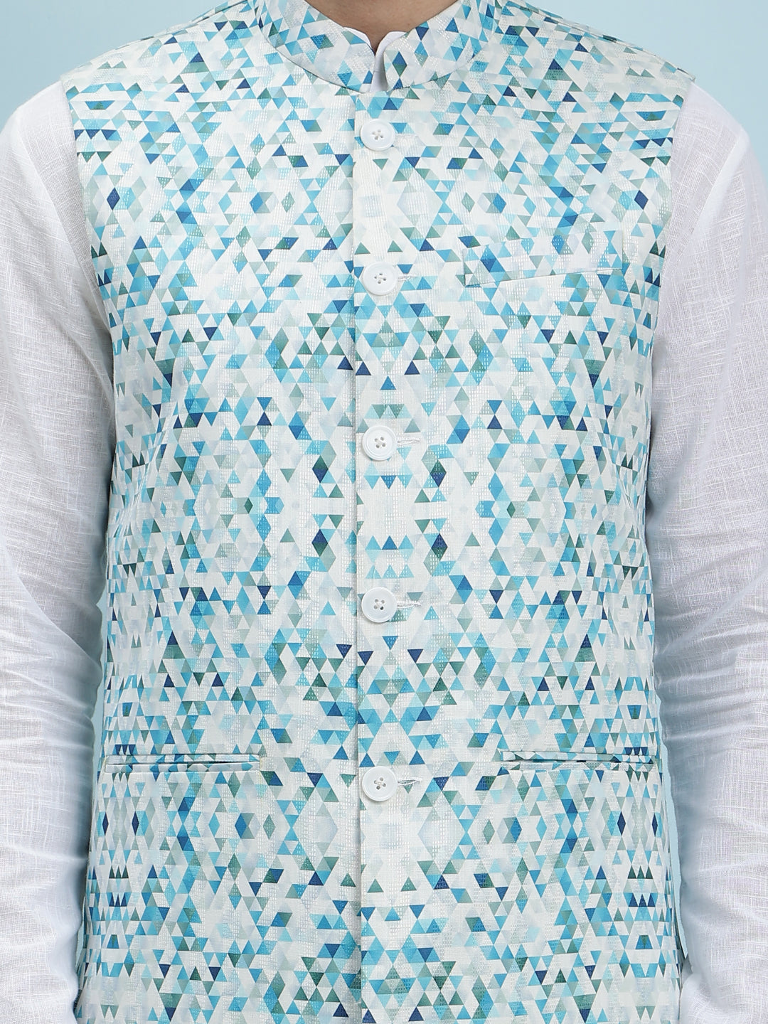 Pure Cotton Straight Kurta & Pyjama with Printed Nehru Jacket