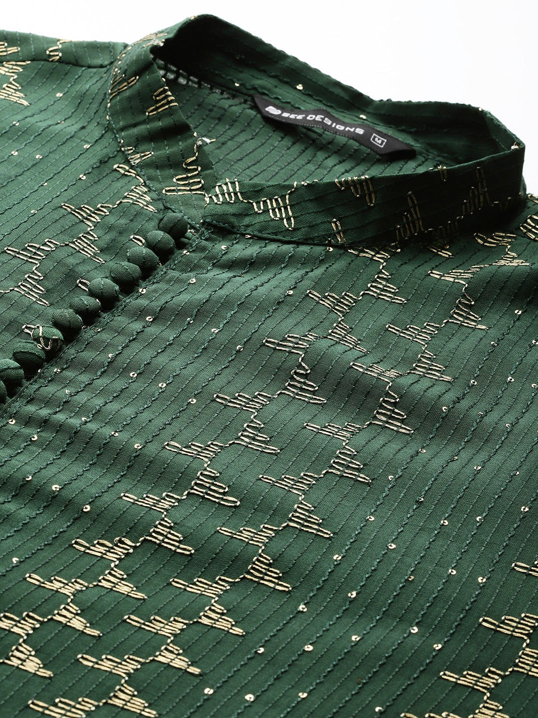 Men’s Green Chanderi Silk Kurta with Embroidery and Sequins, Paired with Pyjama
