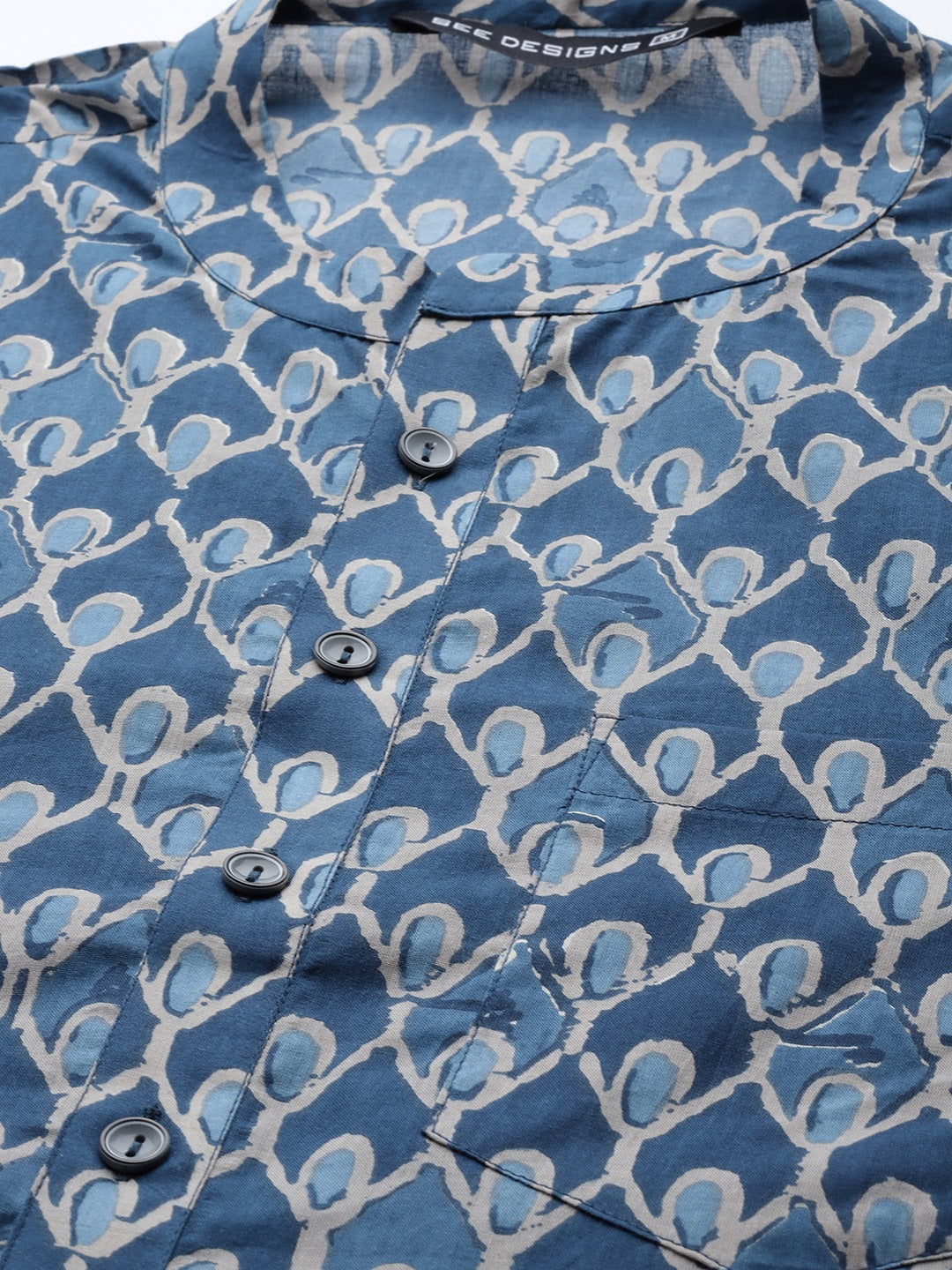 Blue Printed Straight Kurta Design