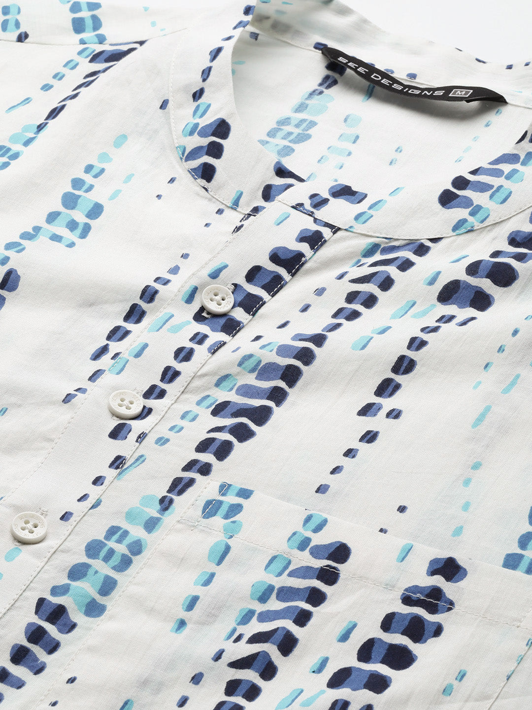 White & Blue Tie and dye Print Design Straight Kurta