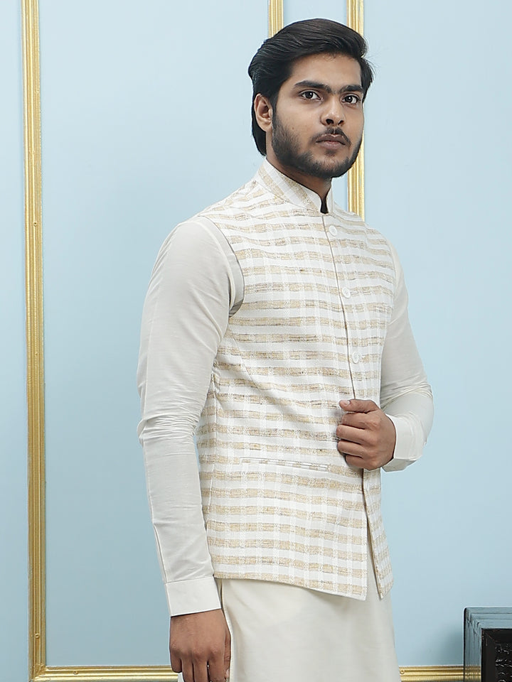 Pure Silk Straight Kurta & Pyjama Set with Handwoven Nehru Jacket