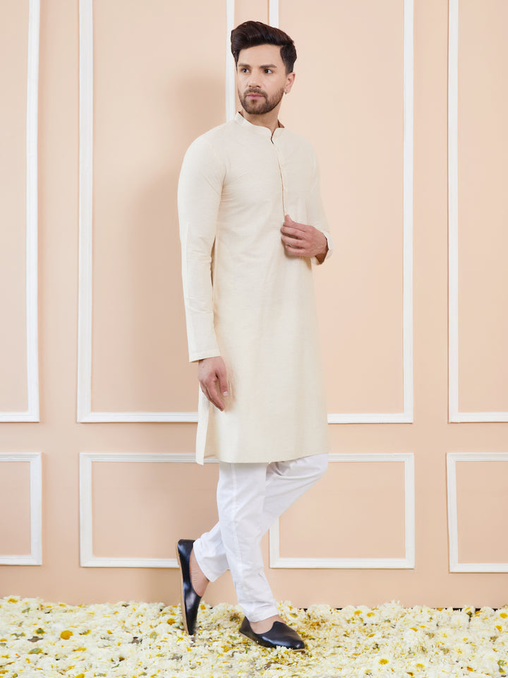 Ivory Cotton Solid Straight Kurta with Pyjama