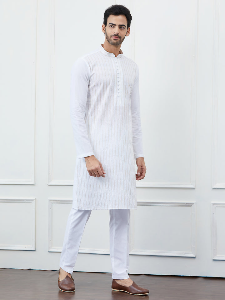 Sequin and Thread Work Pure Cotton Kurta with Pyjama
