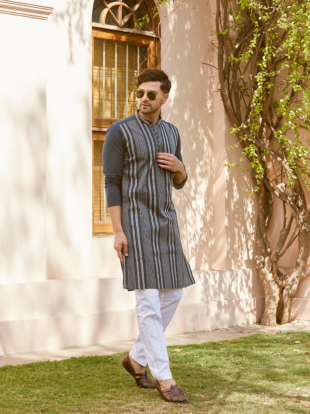 Gota Strips and Sequins Embroidered Pure Cotton Straight Kurta