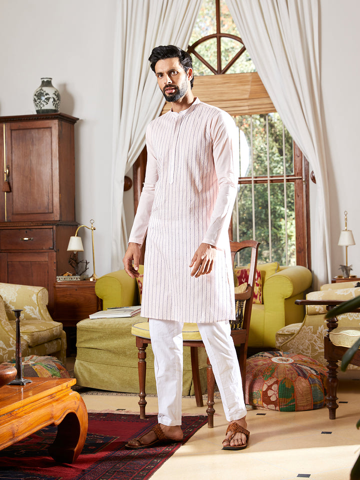 Thread & Sequin Worked Pure Cotton Straight Kurta