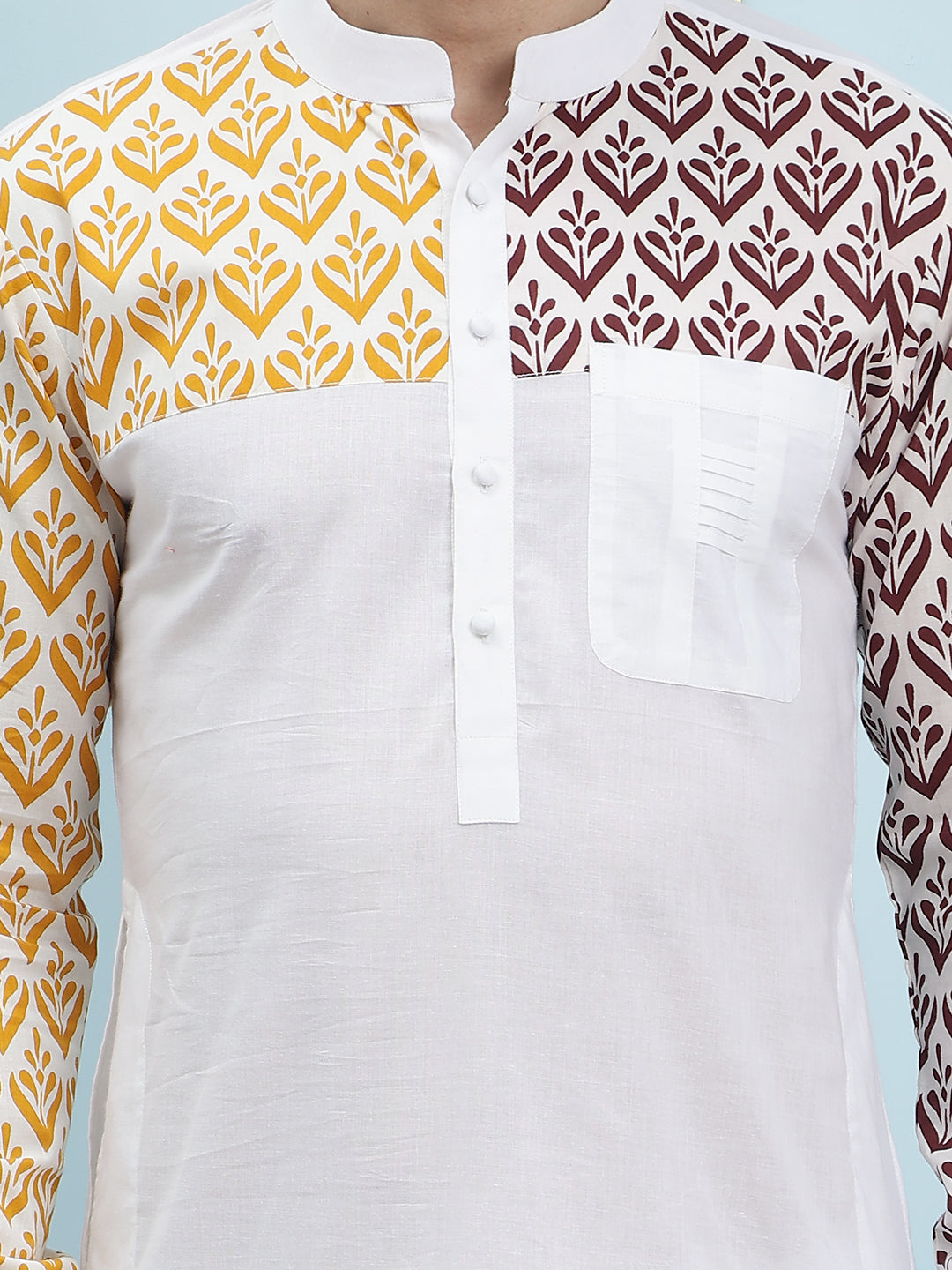 Printed Pure Cotton Straight Kurta & Pyjama with Printed Nehru Jacket