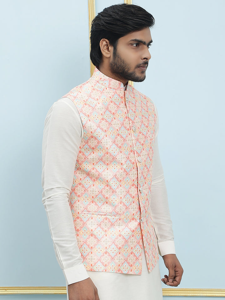 Pure Silk Kurta & Pyjama with Sequins Embroidered Nehru Jacket