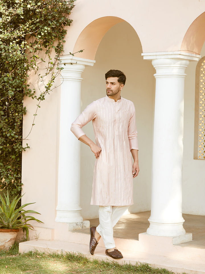 Sequins Embroidered Pure Chanderi Silk Straight Kurta with Pyjama