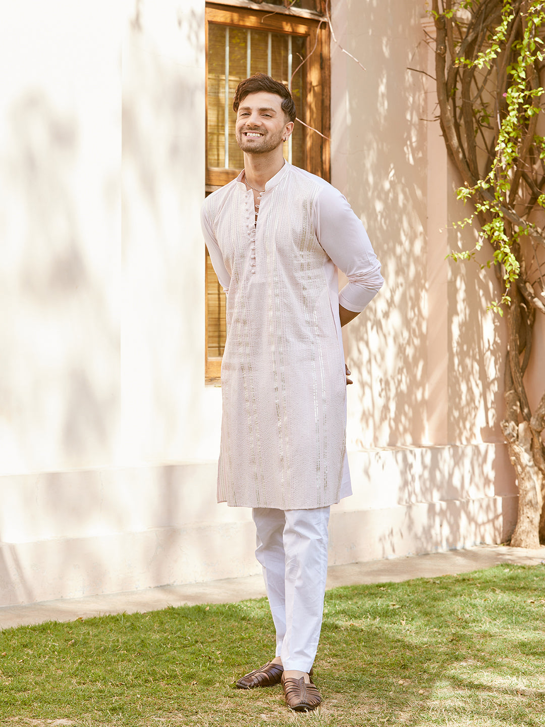Gota Strips and Thread Worked Pure Cotton Straight Kurta