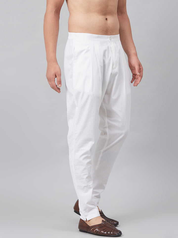 Combo Pack of 2: White Solid Cotton Trouser Pants