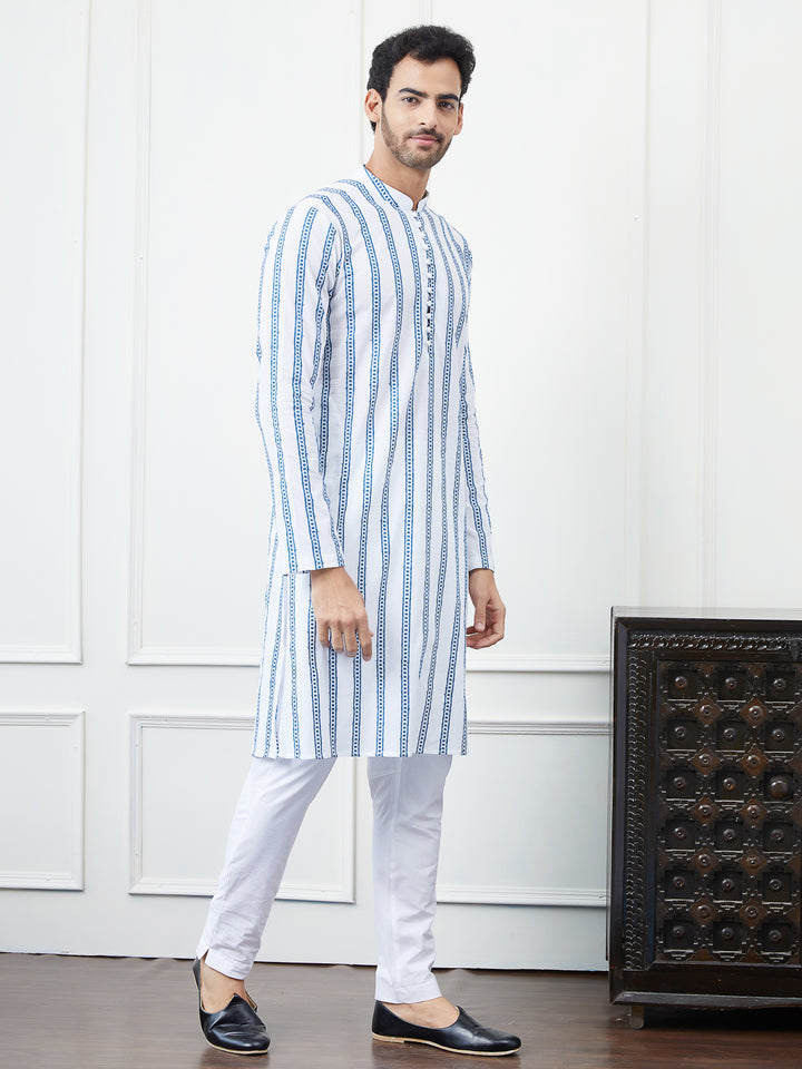 Embroidered Pure Cotton Straight Kurta with Pyjama
