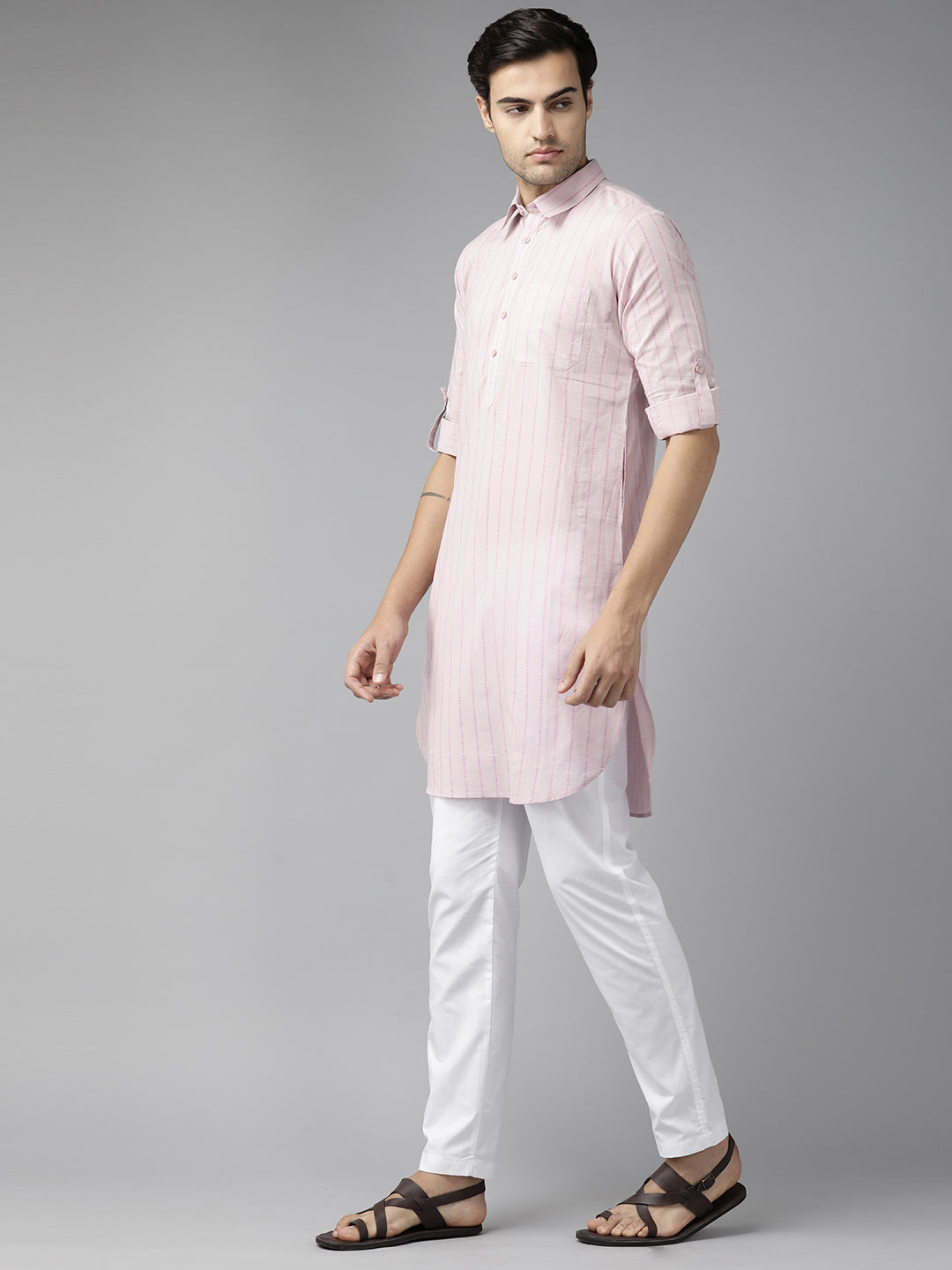 Nude Pink Pure Cotton Pathani Kurta with Pyjama